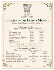 The cover of Joey's catering menu