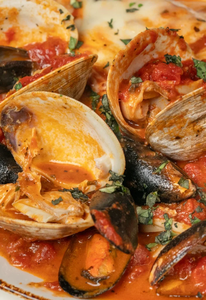 Clams and mussels in a red sauce