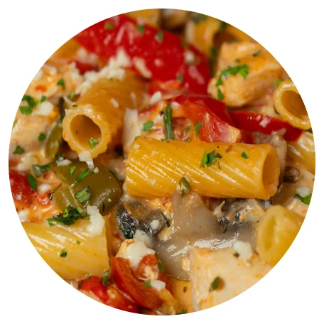 Rigatoni with cherry tomatoes, mushrooms and herbs