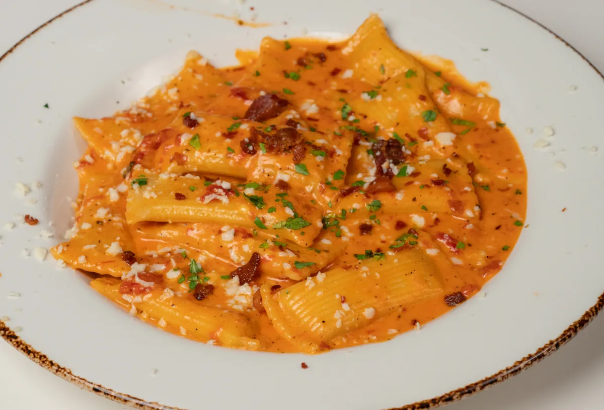 Rigatoni in a rich tomato cream sauce